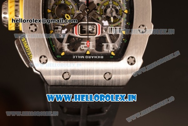 Richard Mille RM11-03 Swiss Valjoux 7750 Automatic Steel Case Skeleton Dial With Arabic Numeral Markers Black Rubber Strap(KV) - Click Image to Close